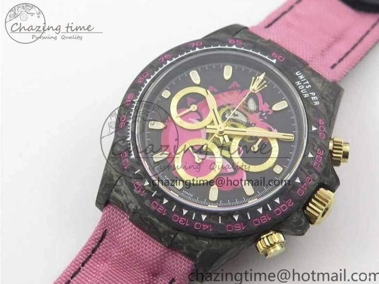 MiroTime 0326 Daytona DIW Carbon V2 WWF Best Edition Black Pink Dial On Pink Nylon Strap A Reliable 3113